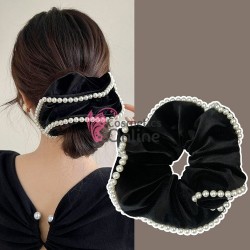 Elastic pentru par Cod ECD007DD din catifea Neagra cu perle sidefate